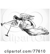 Royalty Free RF Clipart Illustration Of A Black And White Angel With Two Trumpets