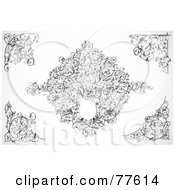 Poster, Art Print Of Digital Collage Of Corner And Shield Floral Design Elements