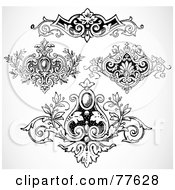 Poster, Art Print Of Digital Collage Of Four Elegant Floral Crest Headers