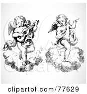 Poster, Art Print Of Digital Collage Of Two Black And White Angels On Clouds Musician And Artist