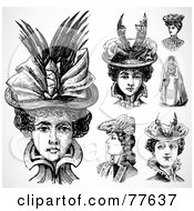 Royalty Free RF Clipart Illustration Of A Digital Collage Of Fashionable Historical Women Wearing Hats by BestVector