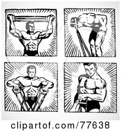 Poster, Art Print Of Digital Collage Of Four Black And White Poses Of A Body Builder