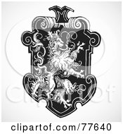 Royalty Free RF Clipart Illustration Of A Black And White Lion Shield
