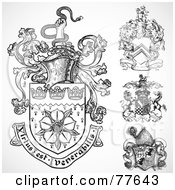 Royalty Free RF Clipart Illustration Of A Digital Collage Of Black And White Coat Of Arm Shields