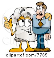 Chefs Hat Mascot Cartoon Character Talking To A Business Man
