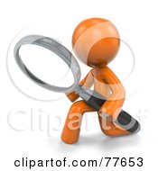 3d Orange Factor Man Kneeling And Searching With A Magnifying Glass