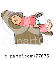 Lazy Or Sick Woman Resting In A Recliner Chair With A Remote Control