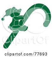 Royalty Free RF Clipart Illustration Of A Green Christmas Teddy Bear Riding A Candy Cane by Pams Clipart