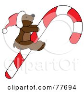 Christmas Teddy Bear Riding A Candy Cane