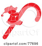 Royalty Free RF Clipart Illustration Of A Red Christmas Teddy Bear Riding A Candy Cane