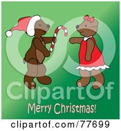 Poster, Art Print Of Merry Christmas Greeting Of A Teddy Bear Giving A Candy Cane Over Green