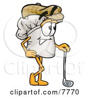 Chefs Hat Mascot Cartoon Character Leaning On A Golf Club While Golfing