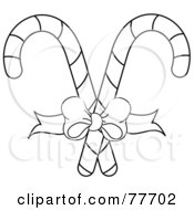 Royalty Free RF Clipart Illustration Of A Black And White Outline Of A Bow Tying Together Two Christmas Candy Canes by Pams Clipart