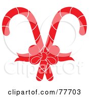Royalty Free RF Clipart Illustration Of A Bow Tying Together Two Red Christmas Candy Canes by Pams Clipart