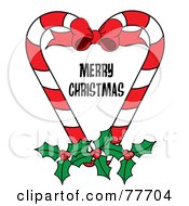 Royalty Free RF Clipart Illustration Of A Merry Christmas Greeting In A Candy Cane Heart With Holly