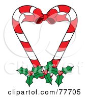 Royalty Free RF Clipart Illustration Of A Christmas Candy Cane Heart With Holly by Pams Clipart