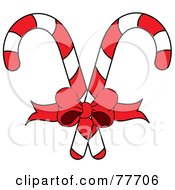 Royalty Free RF Clipart Illustration Of A Red Bow Tying Together Two Christmas Candy Canes by Pams Clipart