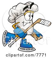 Chefs Hat Mascot Cartoon Character Playing Ice Hockey