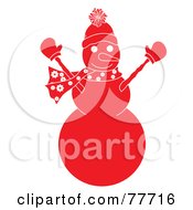 Poster, Art Print Of Red Snowman Holding His Arms Up