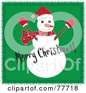 Poster, Art Print Of Black Merry Christmas Greeting Over A Snowman On Green