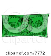 Clipart Picture Of A Chefs Hat Mascot Cartoon Character On A Dollar Bill by Toons4Biz