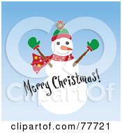 Poster, Art Print Of Merry Christmas Greeting Over A Snowman On Blue