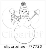 Poster, Art Print Of Black And White Outline Of A Snowman Holding His Arms Up