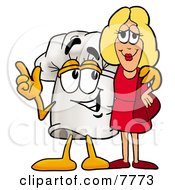 Clipart Picture Of A Chefs Hat Mascot Cartoon Character Talking To A Pretty Blond Woman by Toons4Biz