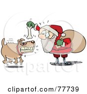 Poster, Art Print Of Nervous Toon Santa Trying To Calm A Mad Dog With A Bone