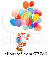 Poster, Art Print Of Airbrushed Kris Kringle Floating With Balloons
