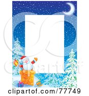 Poster, Art Print Of Vertical Christmas Border Of Santa In A Chimney Around White Space