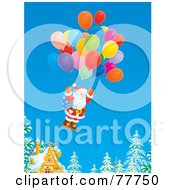 Poster, Art Print Of Santa Floating Away From A Cottage With A Cluster Of Balloons