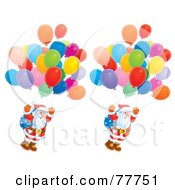 Royalty Free RF Clipart Illustration Of A Digital Collage Of Santas Floating With Balloons Cartoon And Airbrushed