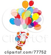 Royalty Free RF Clipart Illustration Of A Cartoon Kris Kringle Floating With Balloons