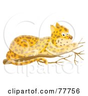 Royalty Free RF Clipart Illustration Of A Shy Leopard Resting On A Tree Branch by Alex Bannykh