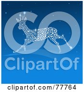 Poster, Art Print Of Leaping Sparkly Reindeer Of Lights In A Blue Sky With Text Space On Blue