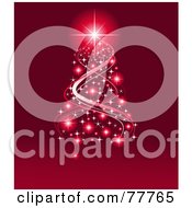 Royalty Free RF Clipart Illustration Of A Sparking Christmas Tree Of Red Ribbons And Lights Over Red by Pushkin