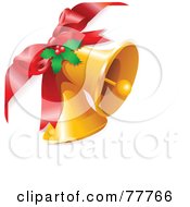 Poster, Art Print Of Red Bow Attached To Two Golden Bells With Christmas Holly