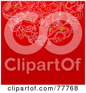 Poster, Art Print Of Red Christmas Background With White And Green Floral Designs And Copyspace