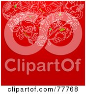 Royalty Free RF Clipart Illustration Of A Red Christmas Background With White And Green Floral Designs And Copyspace