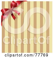 Poster, Art Print Of Red Ribbon And Bow On The Corner Of A Brown And Tan Stripe Background