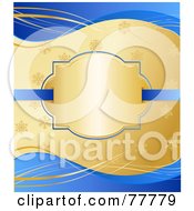 Royalty Free RF Clipart Illustration Of A Blank Golden Text Box Over A Gold Snowflake And Blue Wave Background