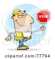 Poster, Art Print Of Friendly Caucasian Traffic Director Man Holding A Stop Sign