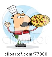 Royalty Free RF Clipart Illustration Of A Pleased Caucasian Pizza Chef Man With His Perfect Pie by Hit Toon