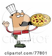 Royalty Free RF Clipart Illustration Of A Pleased Male Hispanic Pizza Chef With His Perfect Pie by Hit Toon