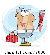 Poster, Art Print Of Hispanic Plumber Man Carrying Ared Wrench And Tool Box