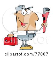 Poster, Art Print Of Friendly Hispanic Plumber Man Carrying A Wrench And Tool Box