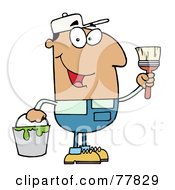 Poster, Art Print Of Male Hispanic House Painter Holding A Pail And Paintbrush