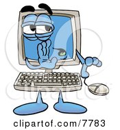 Desktop Computer Mascot Cartoon Character Whispering And Gossiping