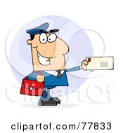Poster, Art Print Of Caucasian Postal Worker Mail Man Holding A Letter